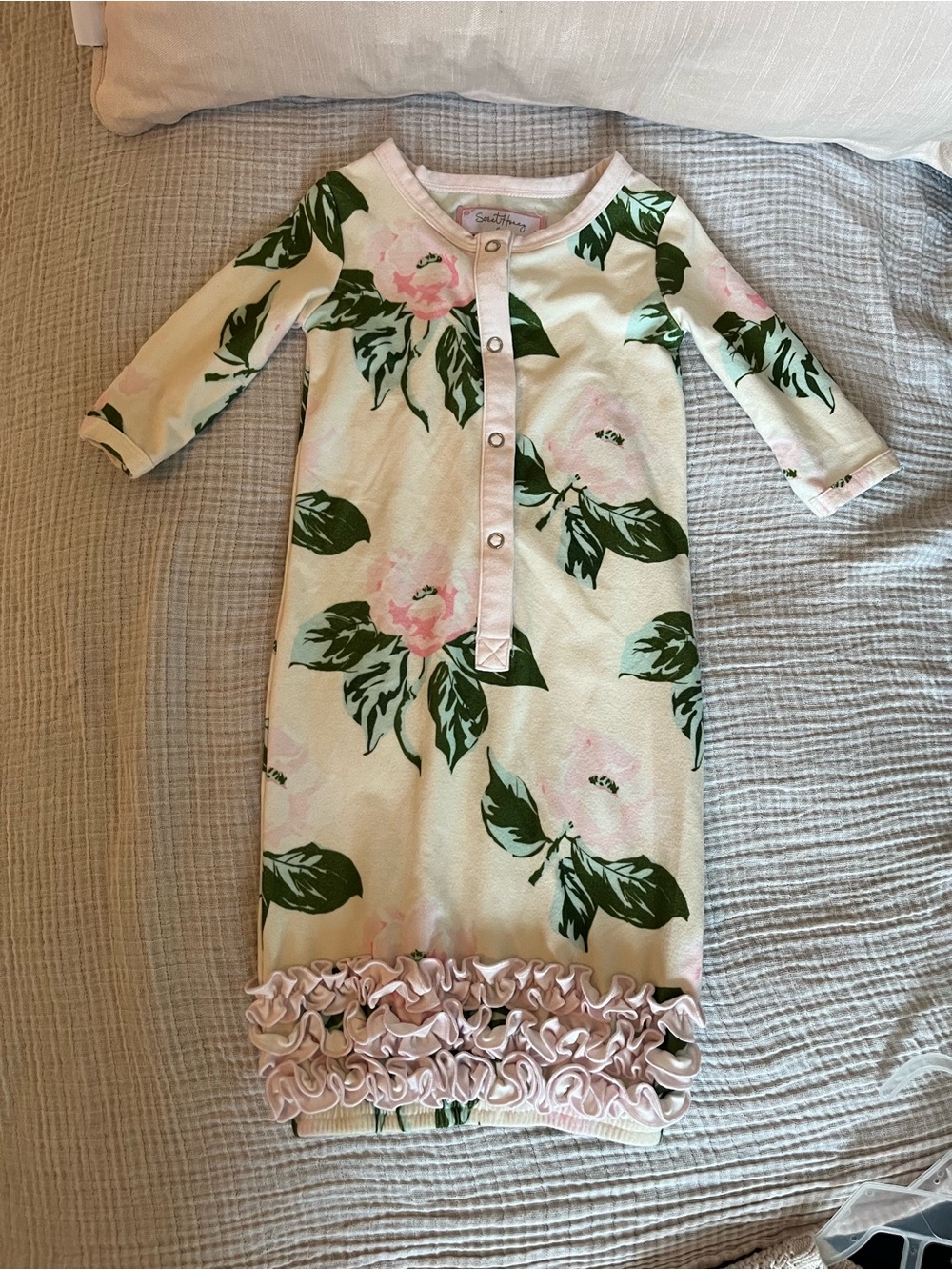 SweetHoney Cream Floral Ruffle Sleep Sack with Pink Accents